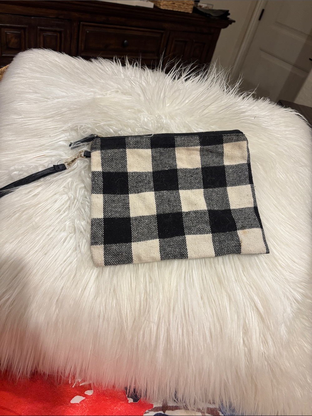Buffalo Check Wristlet Clutch in Black and Cream
